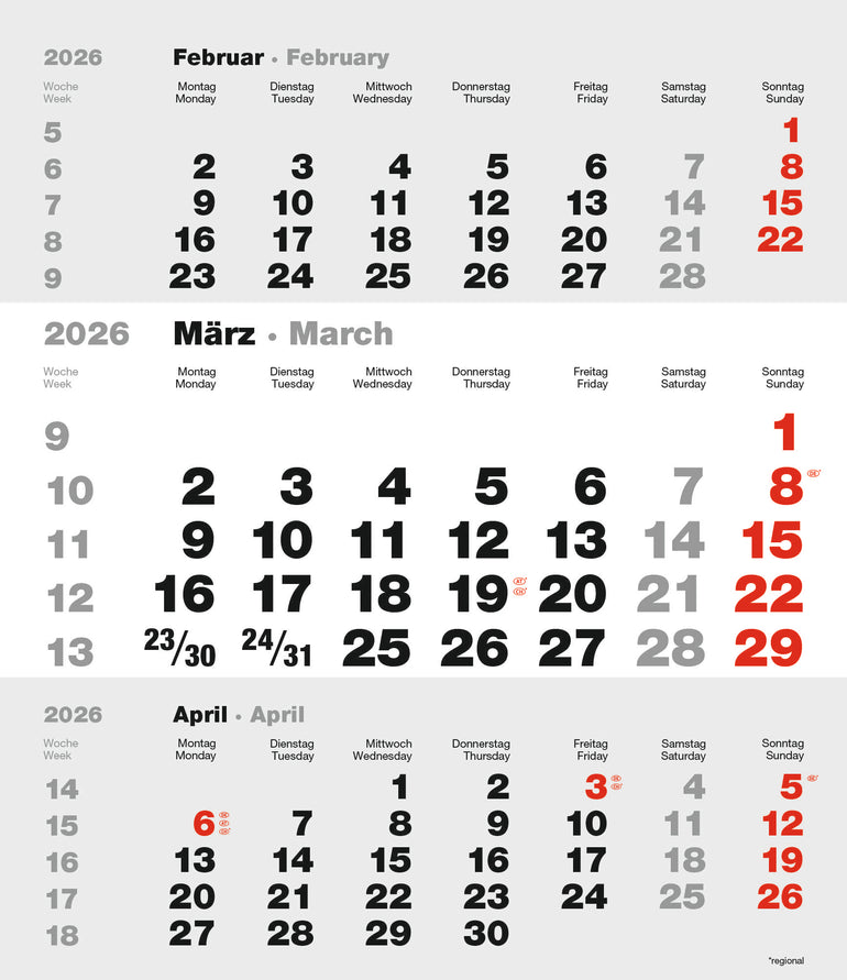 3-Monatskalender 2026: Der beste Überblick für Büro und Zuhause