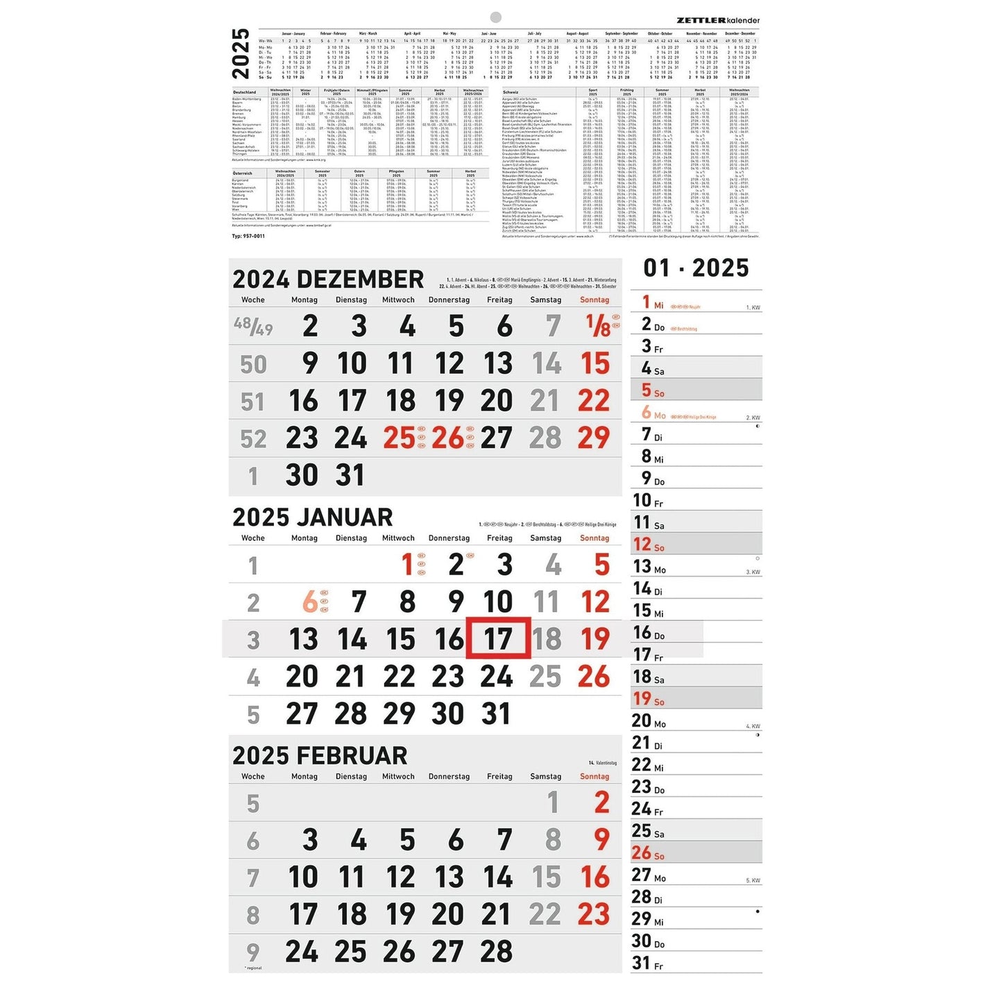 3-Monatskalender Kombi 2025 - Mehrmonatskalender 2025