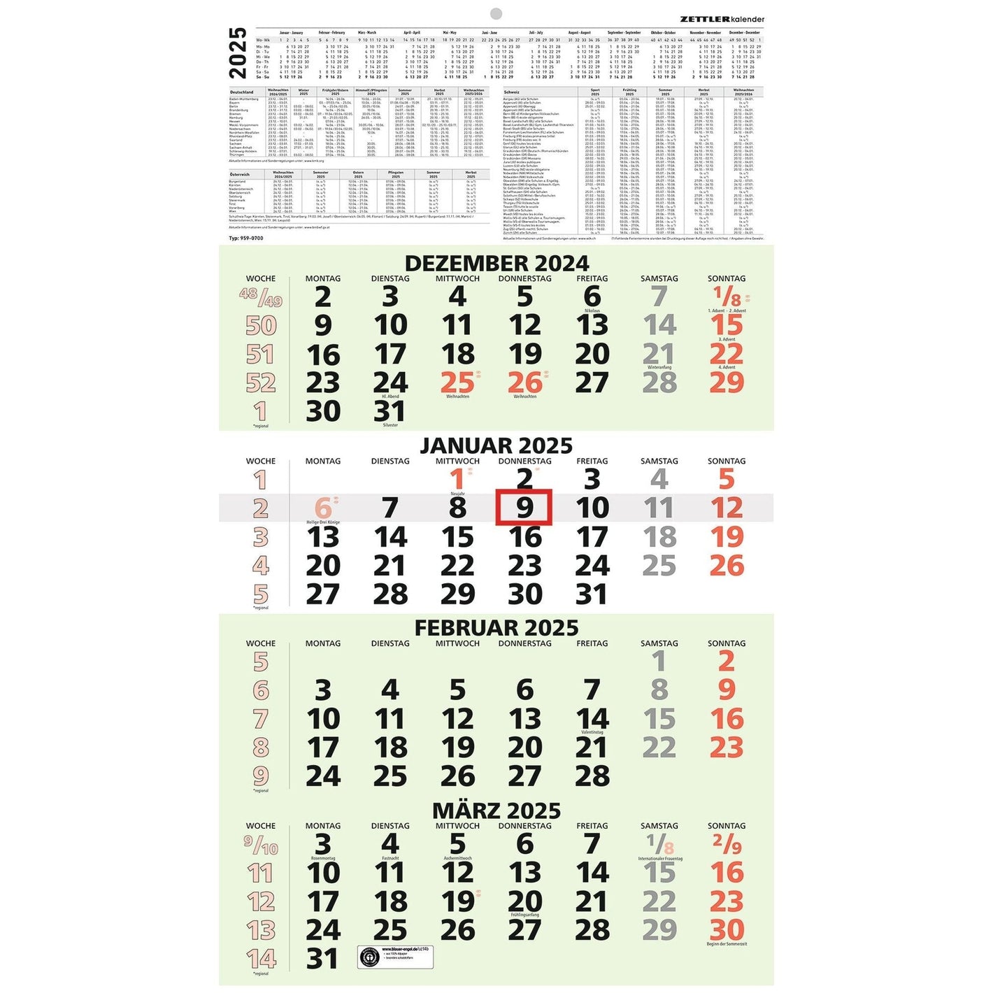 4-Monatskalender Recycling 2025 - Mehrmonatskalender 2025