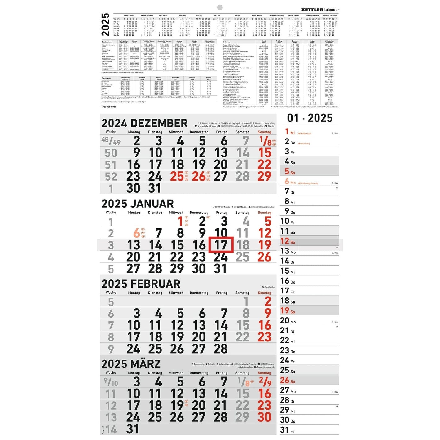 4-Monatskalender Kombi 2025 - Mehrmonatskalender 2025