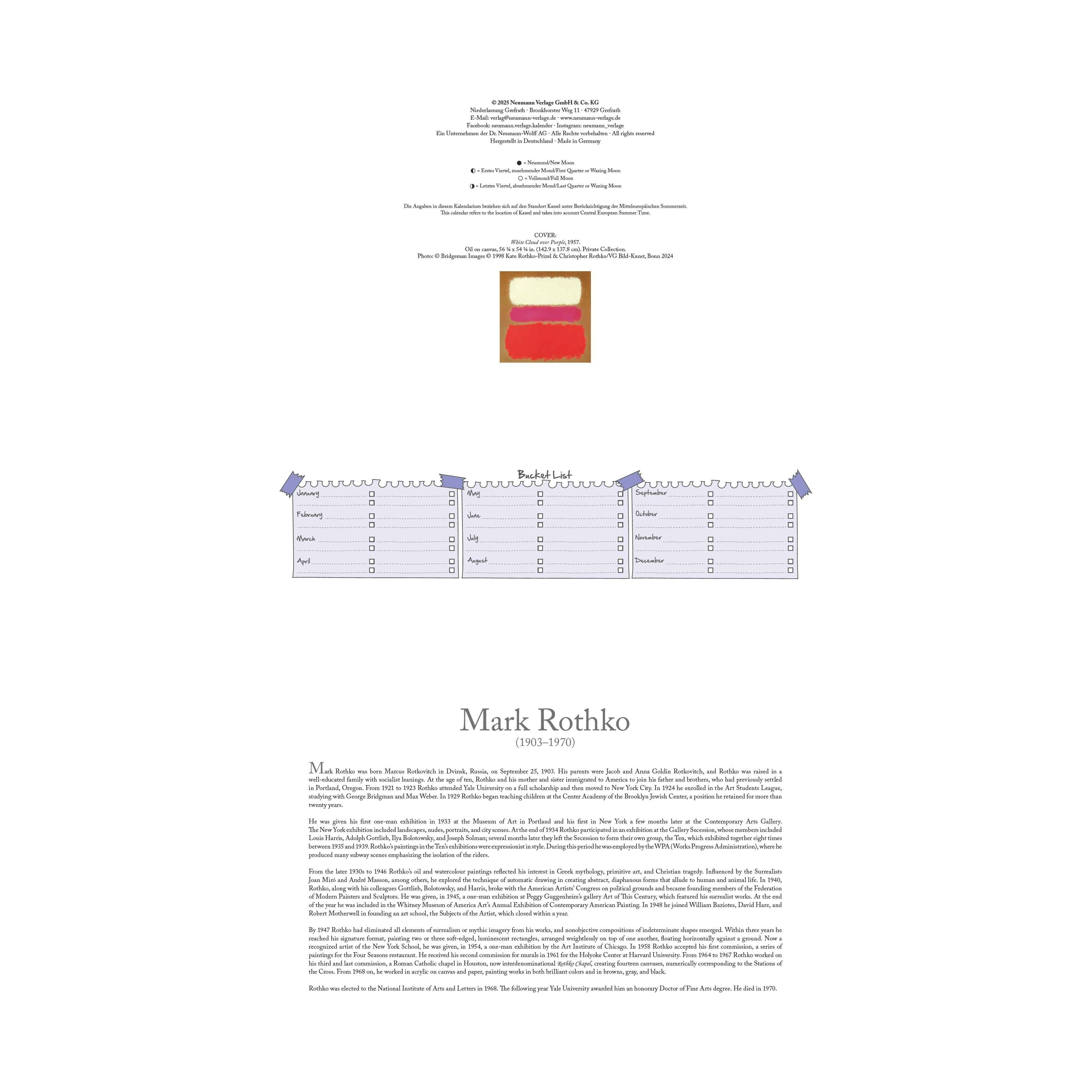 Mark Rothko Calendar Mark Rothko - Kalender 2026 günstig kaufen | kalendersale.de