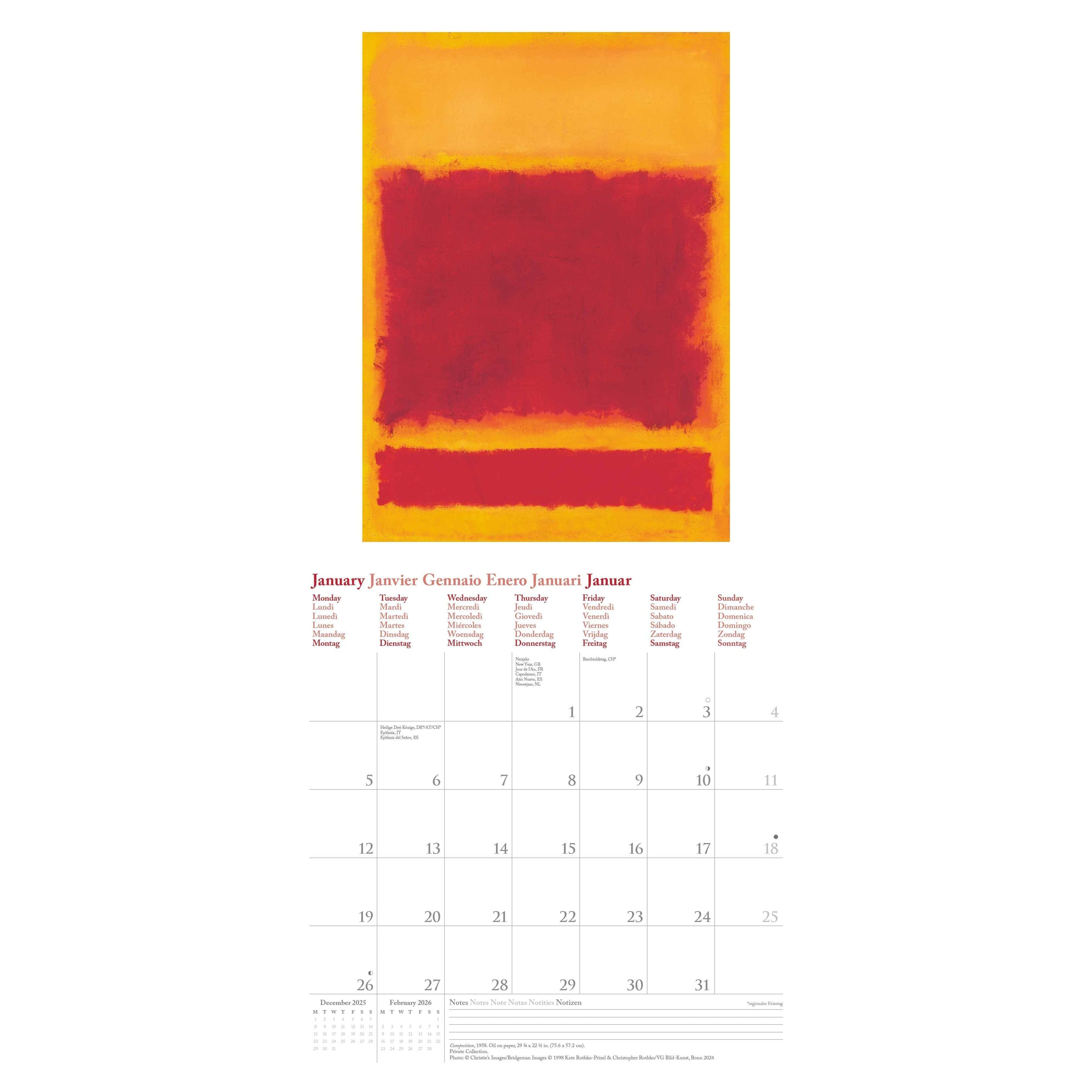 Mark Rothko Calendar Mark Rothko - Kalender 2026 günstig kaufen | kalendersale.de