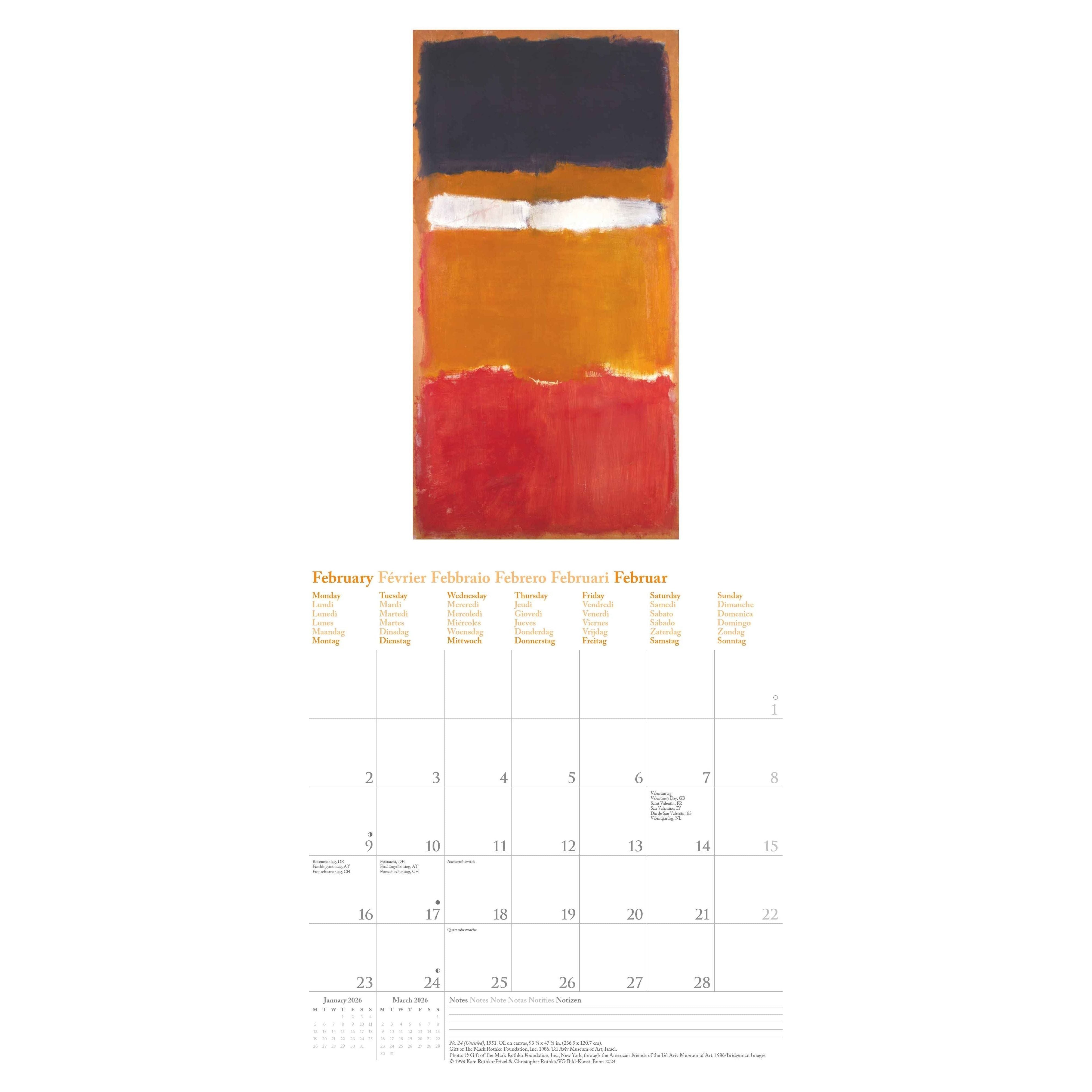 Mark Rothko Calendar Mark Rothko - Kalender 2026 günstig kaufen | kalendersale.de