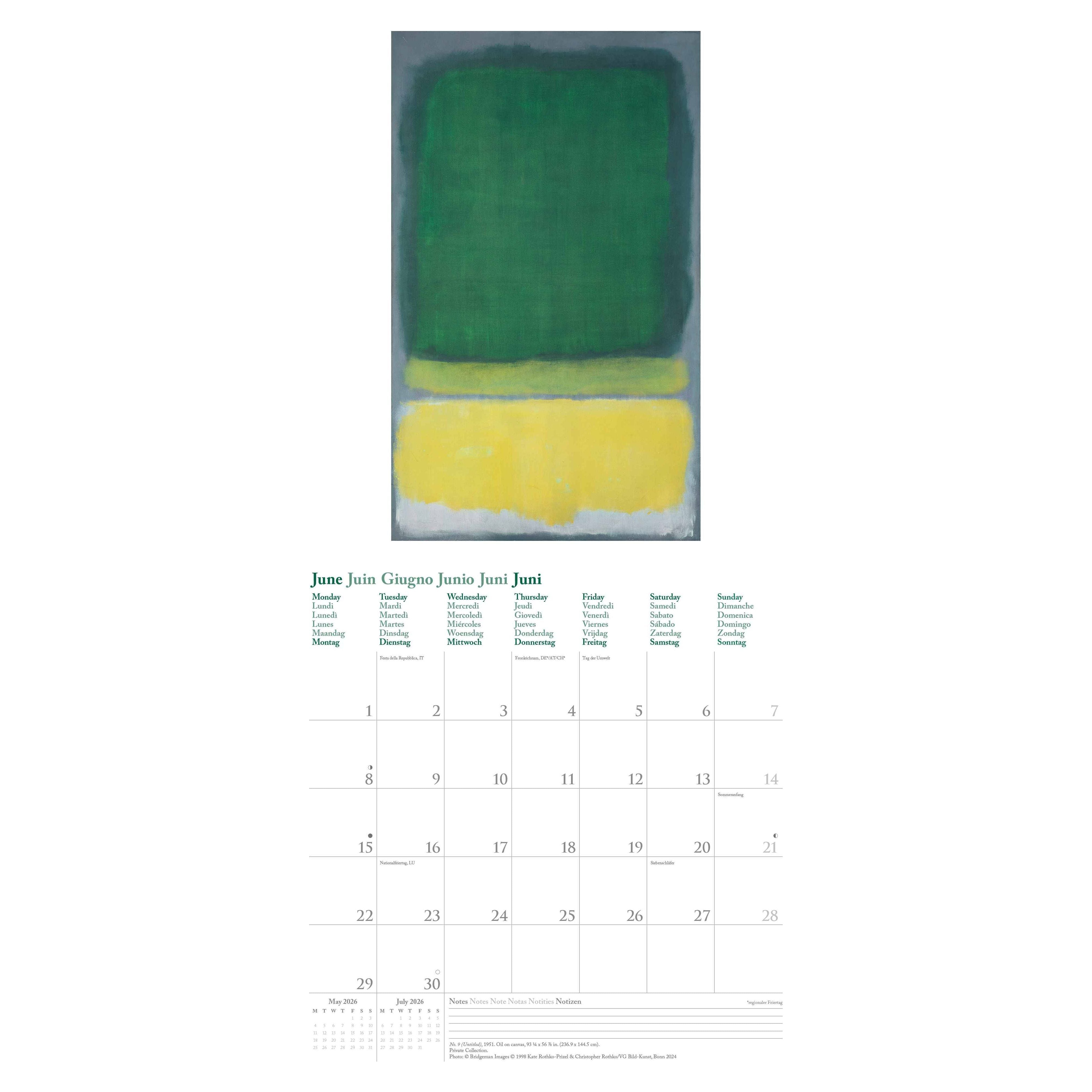 Mark Rothko Calendar Mark Rothko - Kalender 2026 günstig kaufen | kalendersale.de
