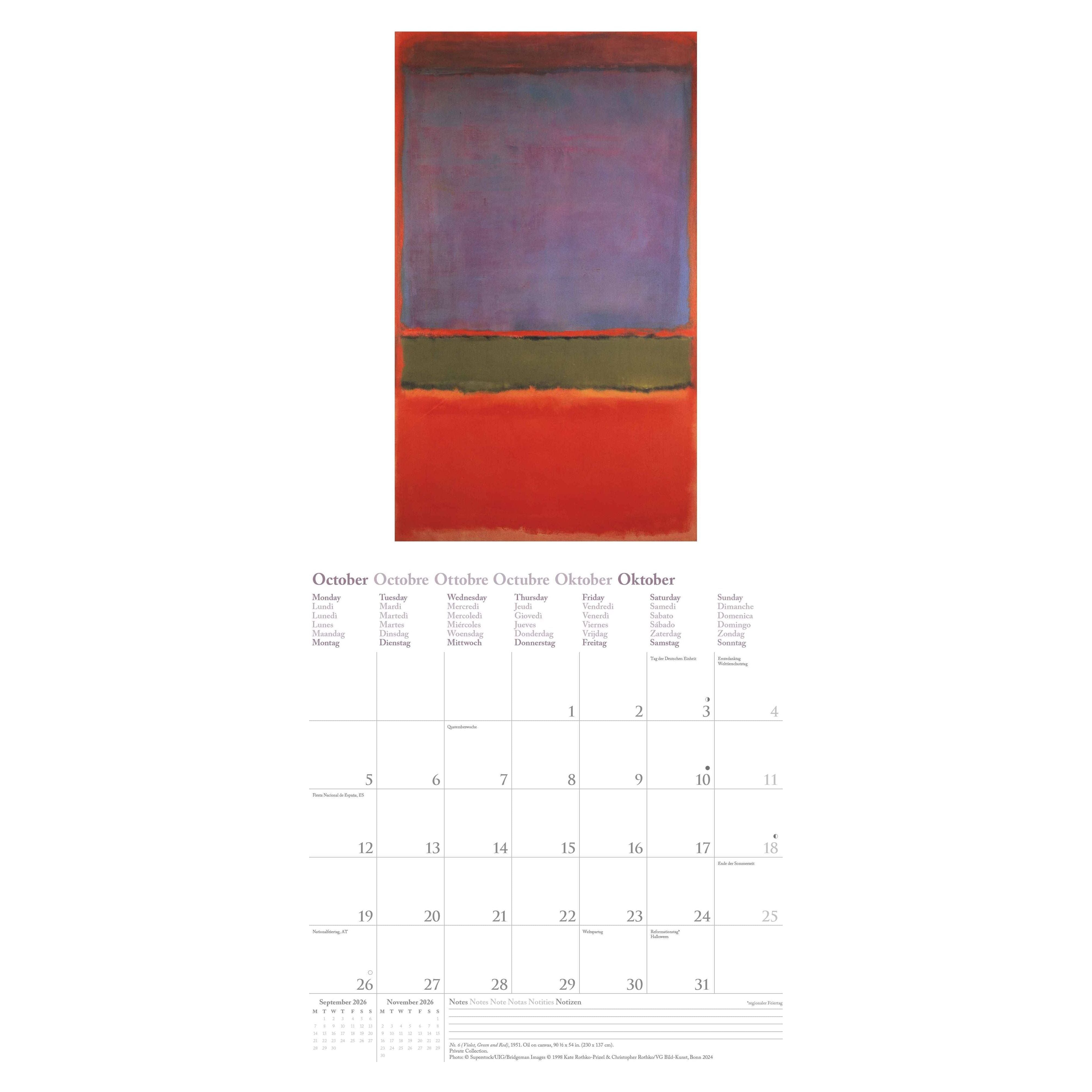 Mark Rothko Calendar Mark Rothko - Kalender 2026 günstig kaufen | kalendersale.de