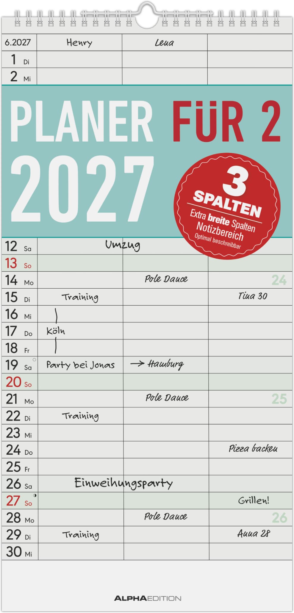 Wandkalender Planer für zwei 2027