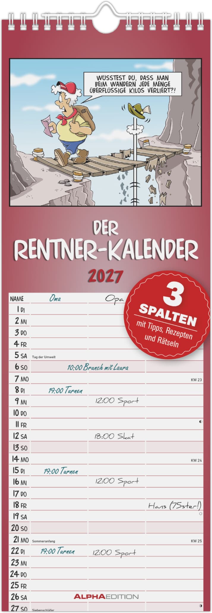 Alpha Edition Wandkalender Rentner-Kalender 2027