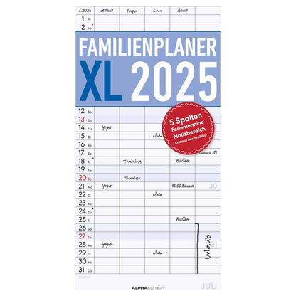 Familienplaner XL  mit 5 Spalten 2025