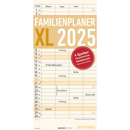 Familienplaner XL  mit 4 Spalten 2025