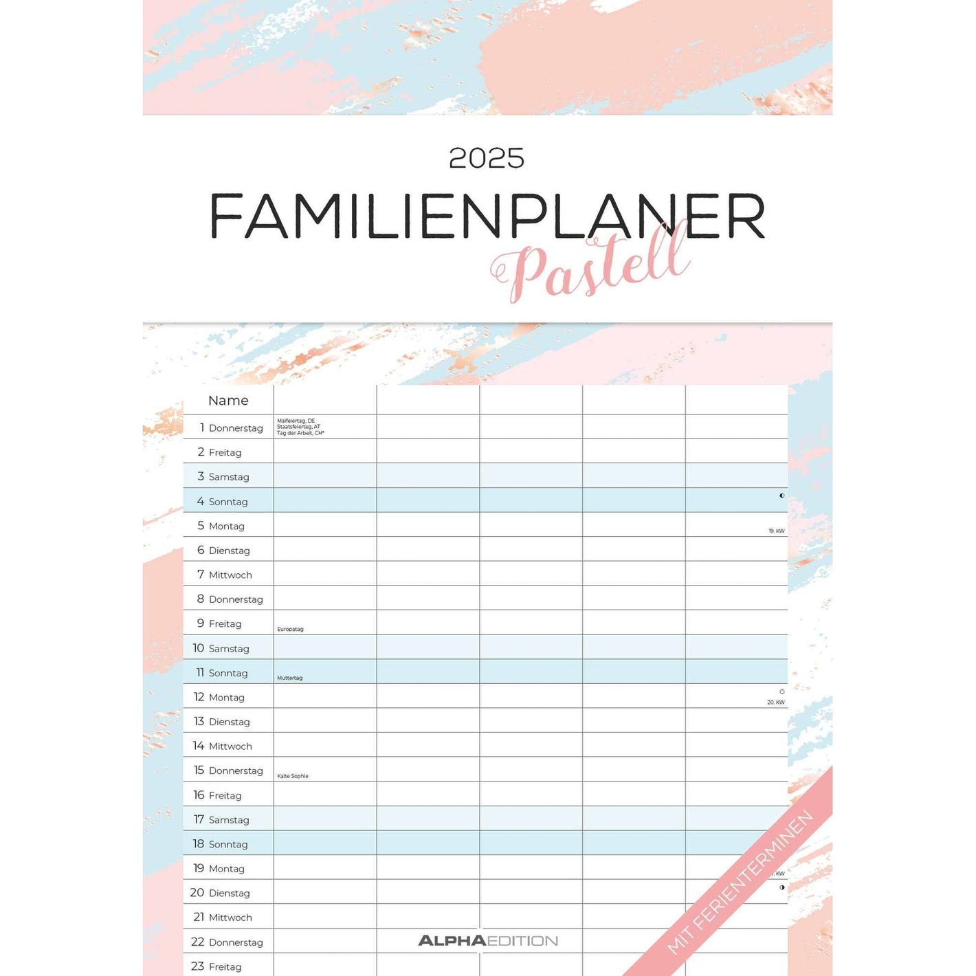 Familienplaner Pastell 2025 - Familienplaner 2025