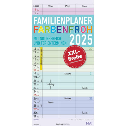Familienplaner Farbenfroh 2025 mit 3 Spalten