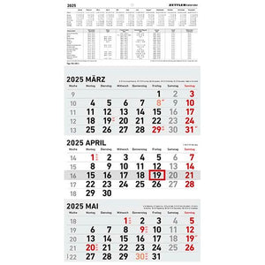 3-Monatskalender rot/schwarz  2025