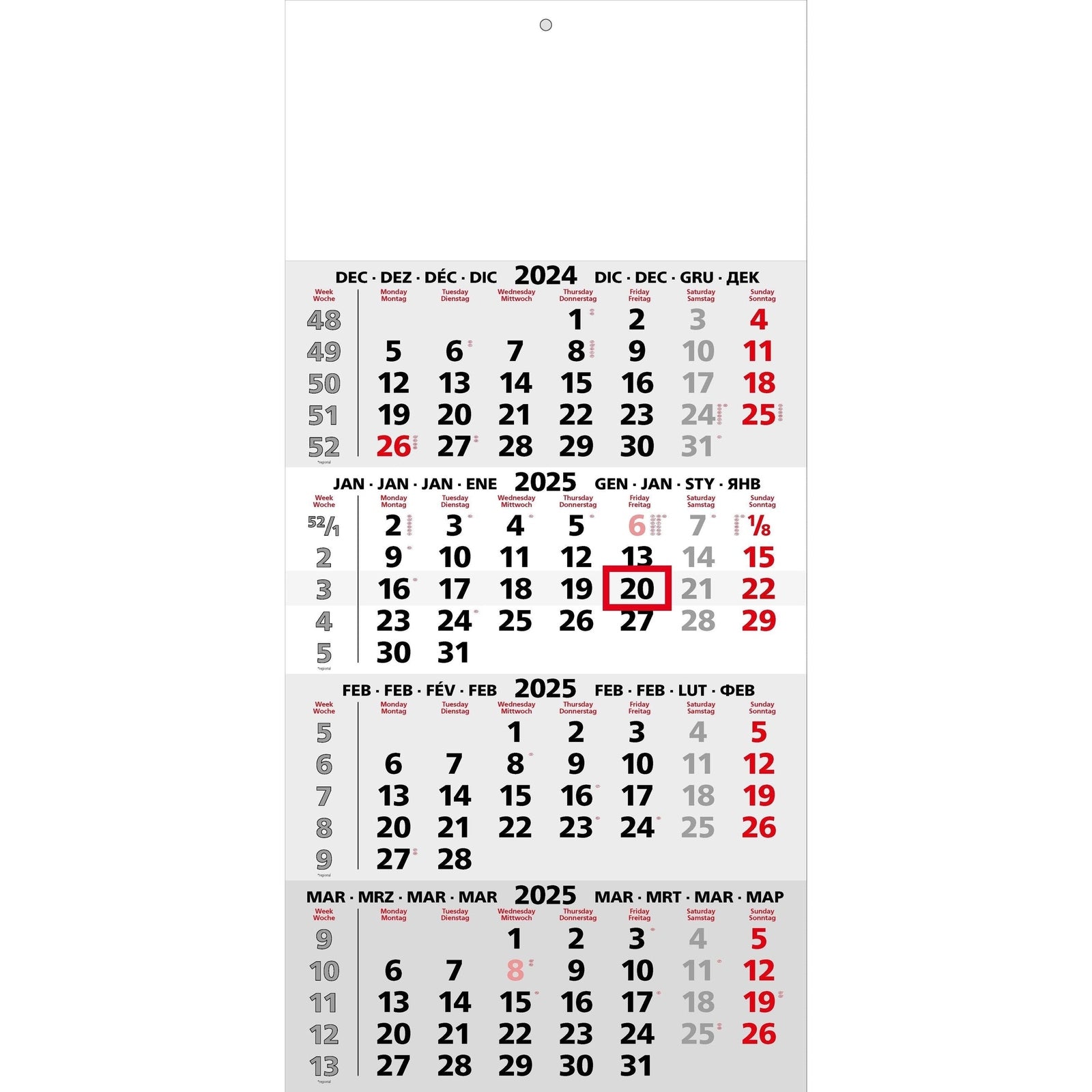Reduzierte Kalender 2025 - Großformat & Wandkalender