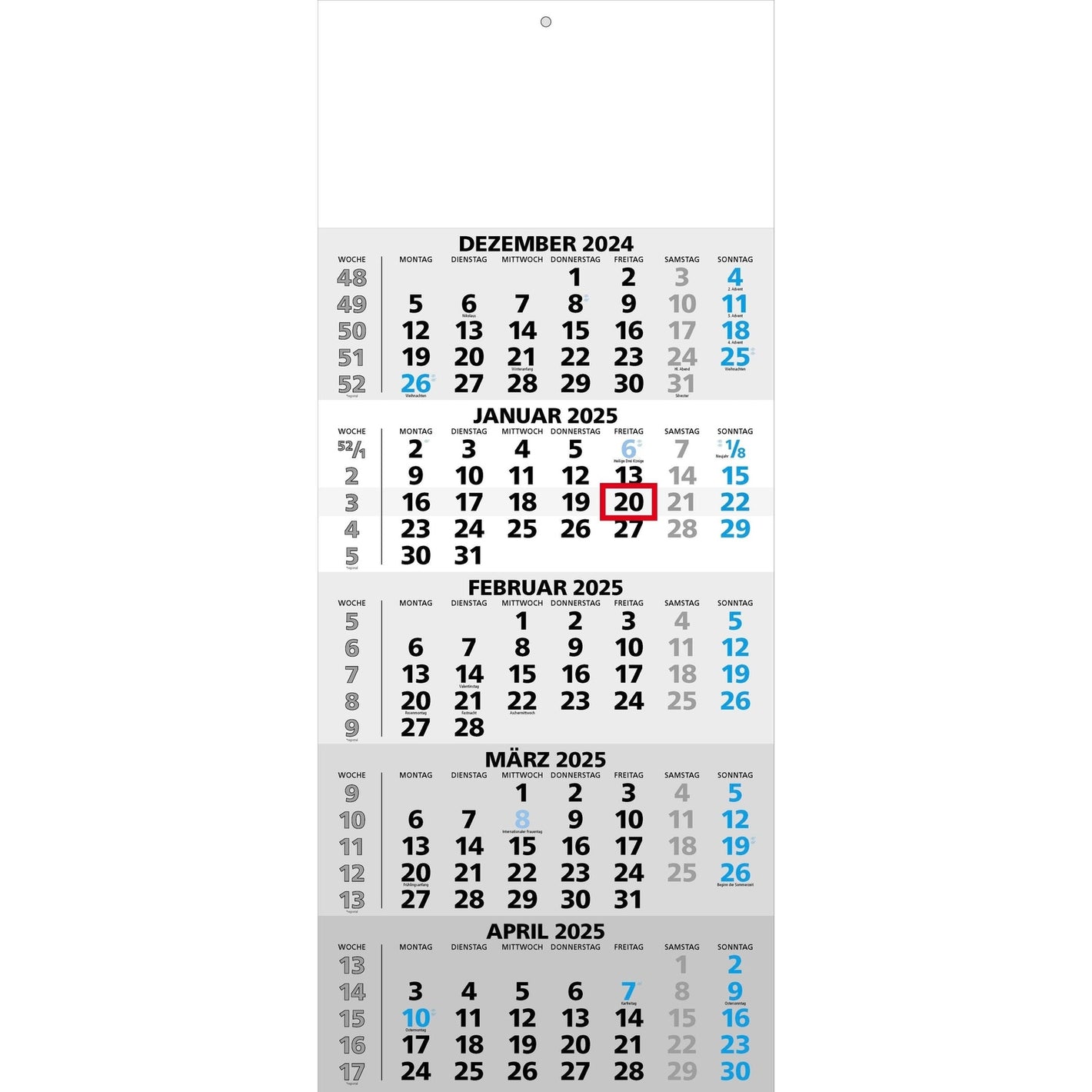 5-Monatskalender 1 Block - Mehrmonatskalender 2025