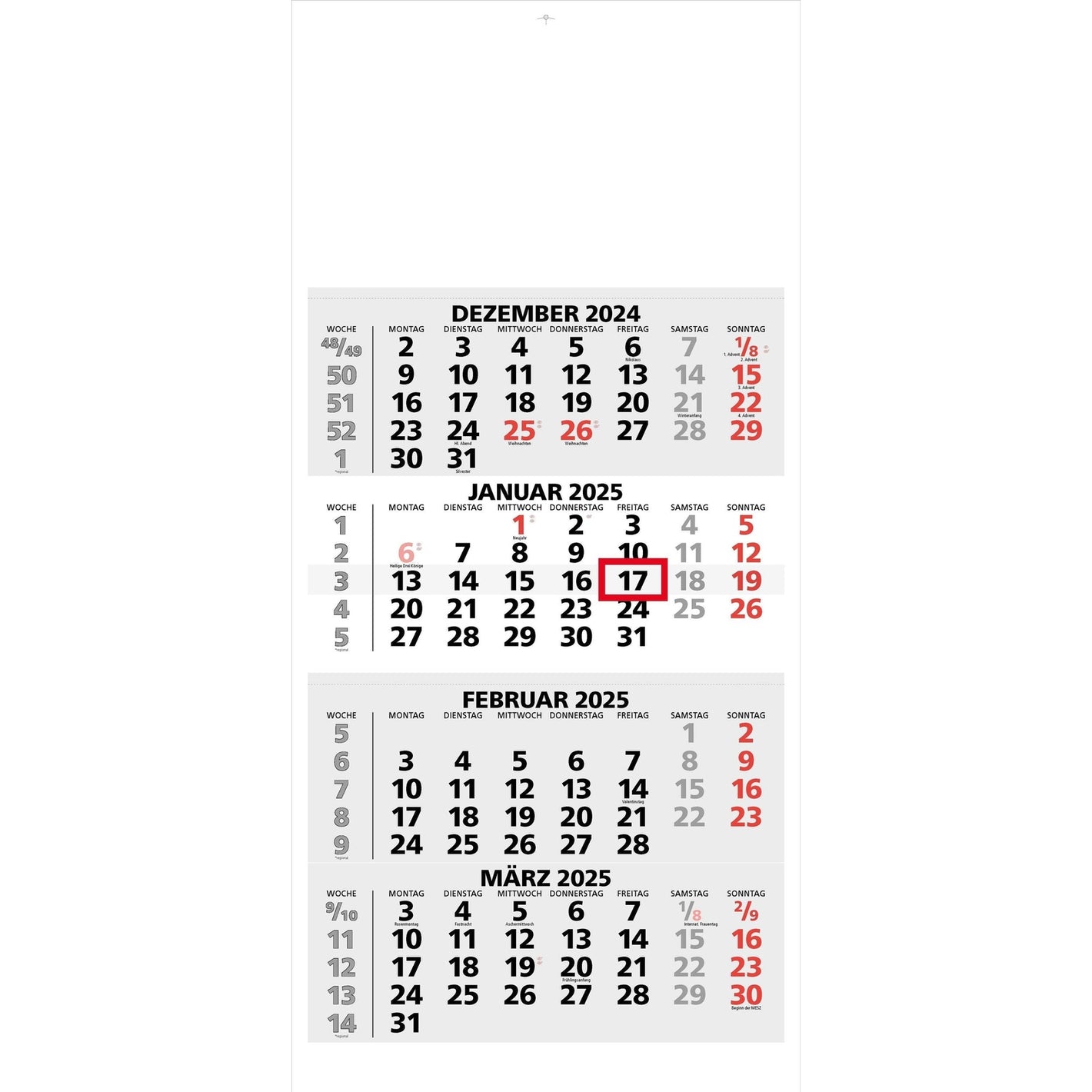 4-Monatskalender 1 Block - XL Grau - Mehrmonatskalender 2025