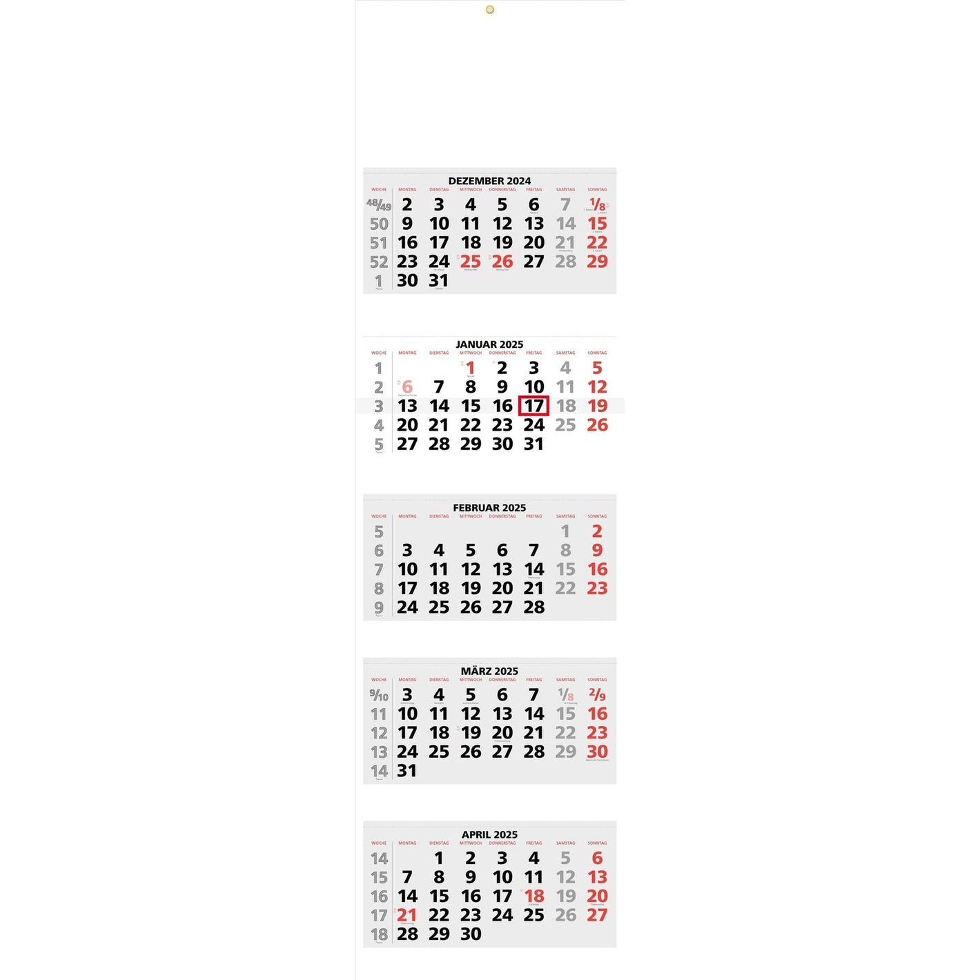 5-Monatskalender 5 Block - Mehrmonatskalender 2025