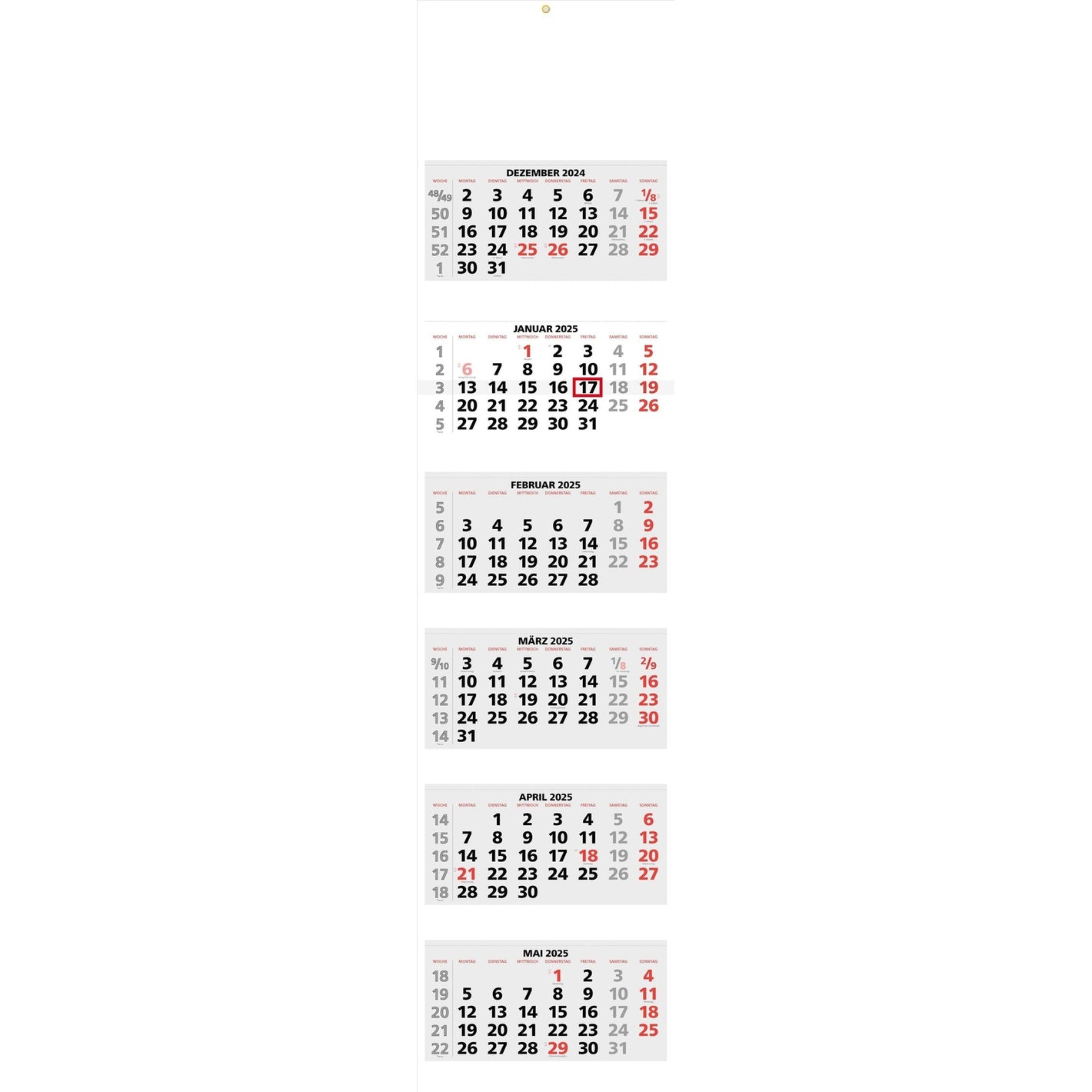 6-Monatskalender 6 Block - Mehrmonatskalender 2025