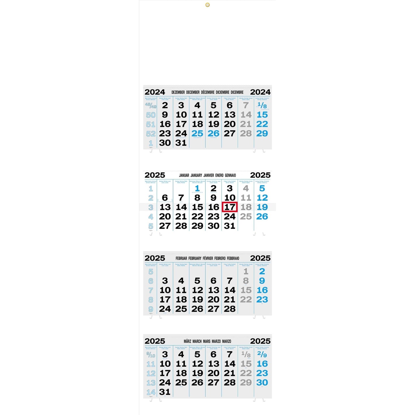 4-Monatskalender "Barcelona" 5-spr. grau/blau 2025