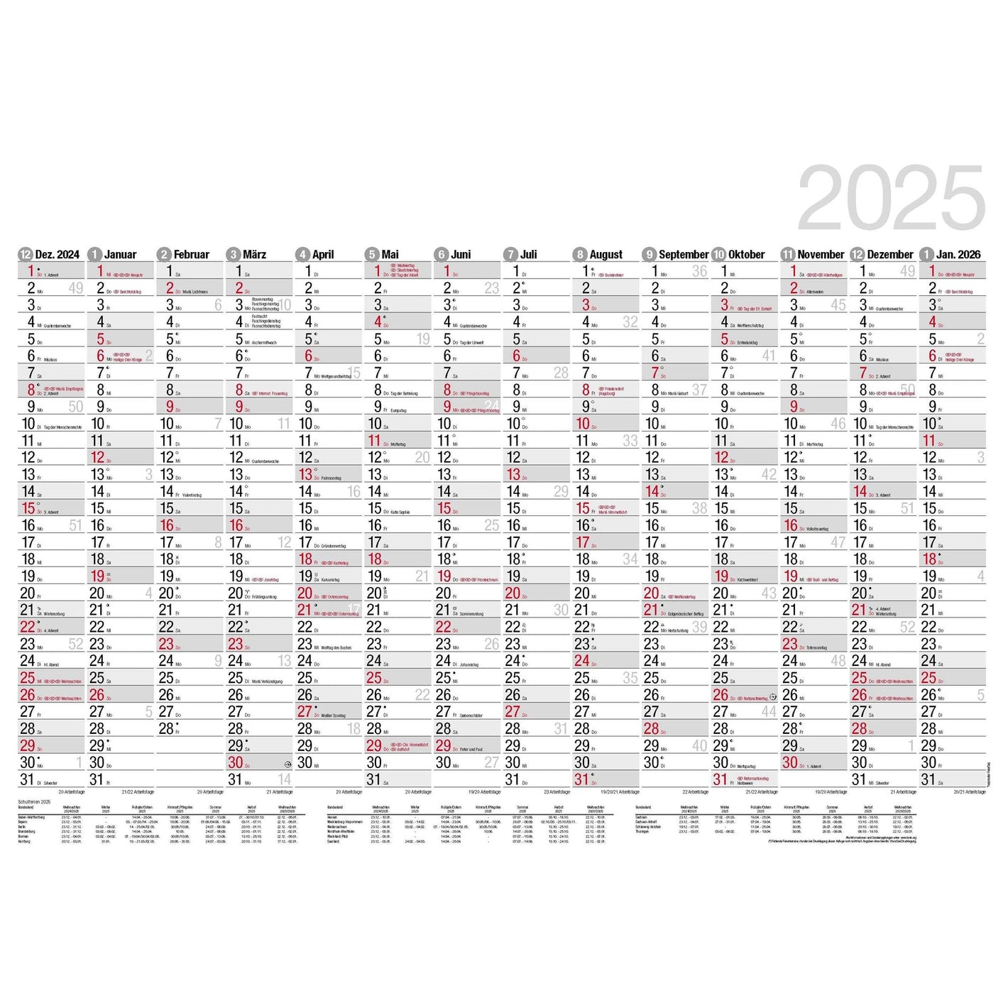 Jahresplaner XL 14 Monate Schwarz-Rot 2025 - Jahresplaner 2025